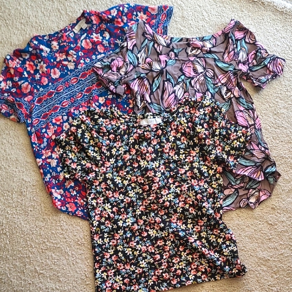 LOFT - Floral Print Women's Tops - Multicolor,  XS petite